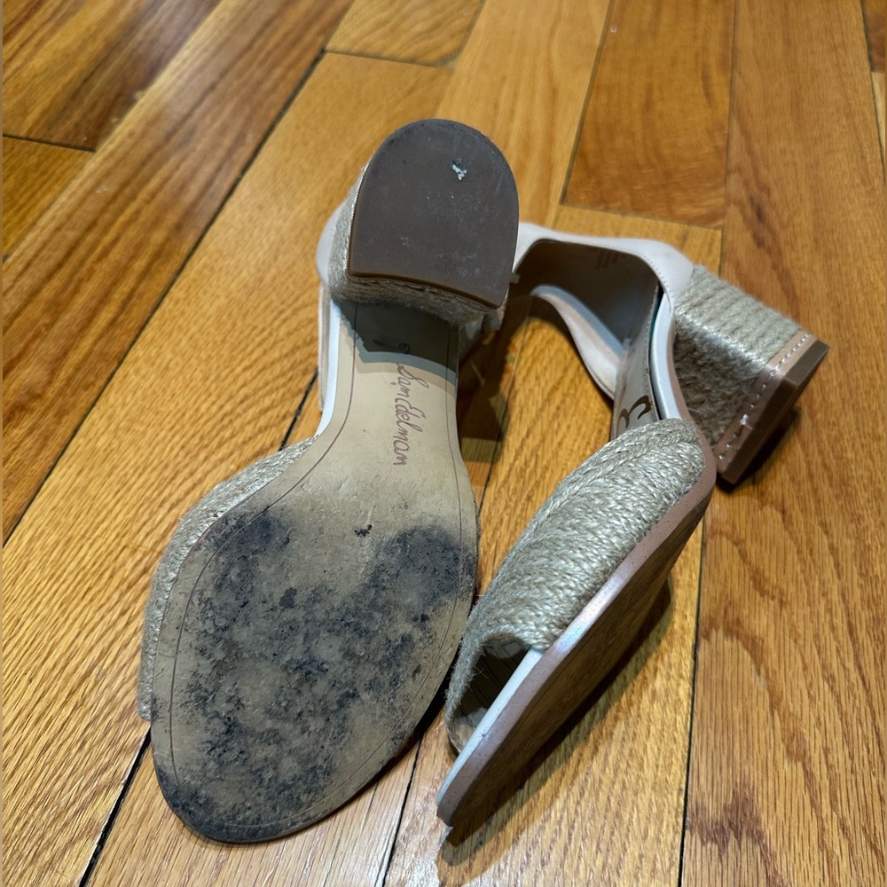 Sam Edelman Natural Beige Raffia Block Heel Sandals - Picture 5 of 10